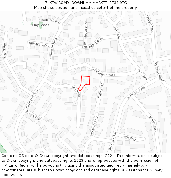 7, KEW ROAD, DOWNHAM MARKET, PE38 9TG: Location map and indicative extent of plot