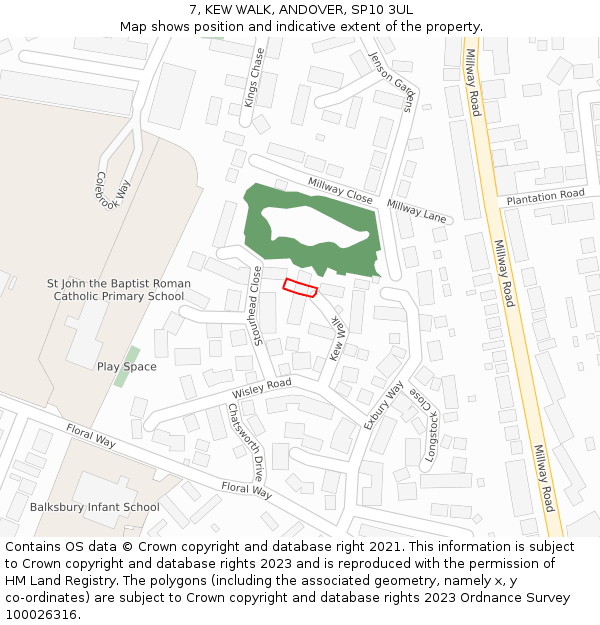 7, KEW WALK, ANDOVER, SP10 3UL: Location map and indicative extent of plot