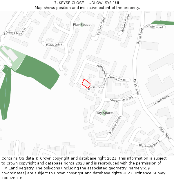 7, KEYSE CLOSE, LUDLOW, SY8 1UL: Location map and indicative extent of plot