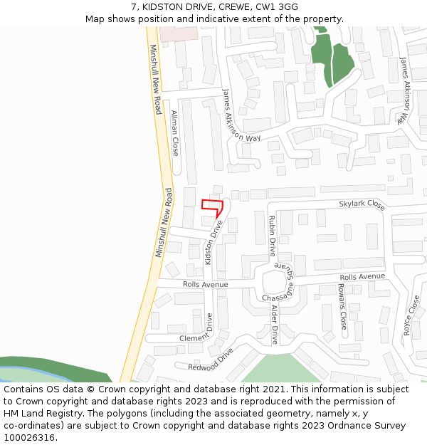 7, KIDSTON DRIVE, CREWE, CW1 3GG: Location map and indicative extent of plot