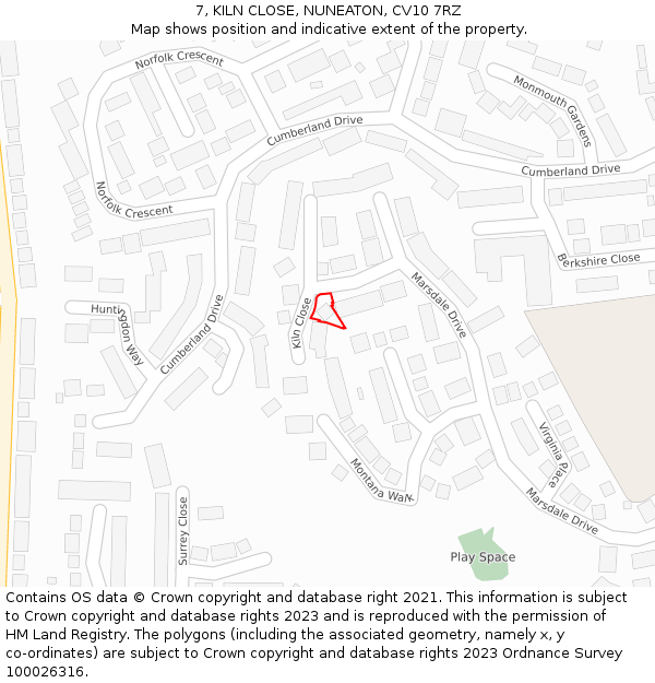 7, KILN CLOSE, NUNEATON, CV10 7RZ: Location map and indicative extent of plot
