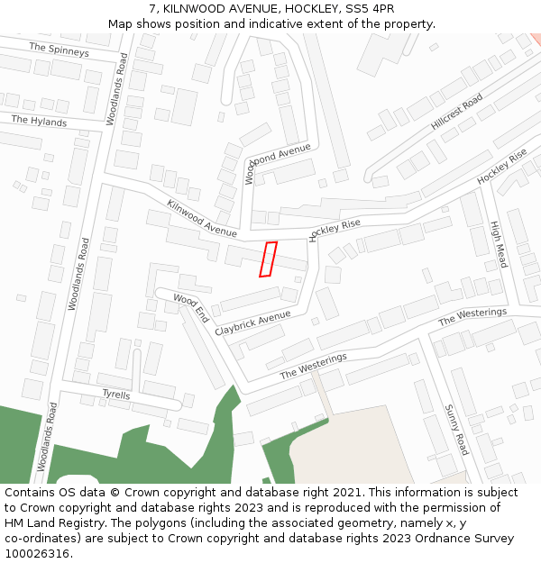 7, KILNWOOD AVENUE, HOCKLEY, SS5 4PR: Location map and indicative extent of plot