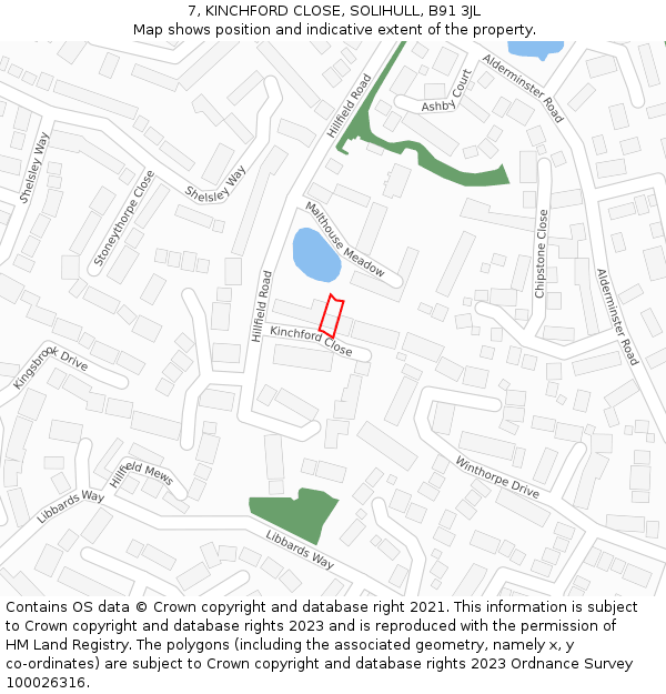 7, KINCHFORD CLOSE, SOLIHULL, B91 3JL: Location map and indicative extent of plot