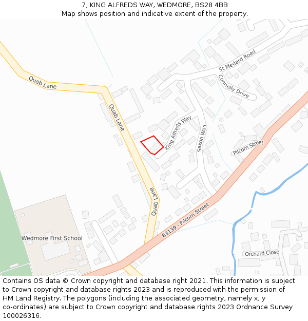 7, KING ALFREDS WAY, WEDMORE, BS28 4BB: Location map and indicative extent of plot