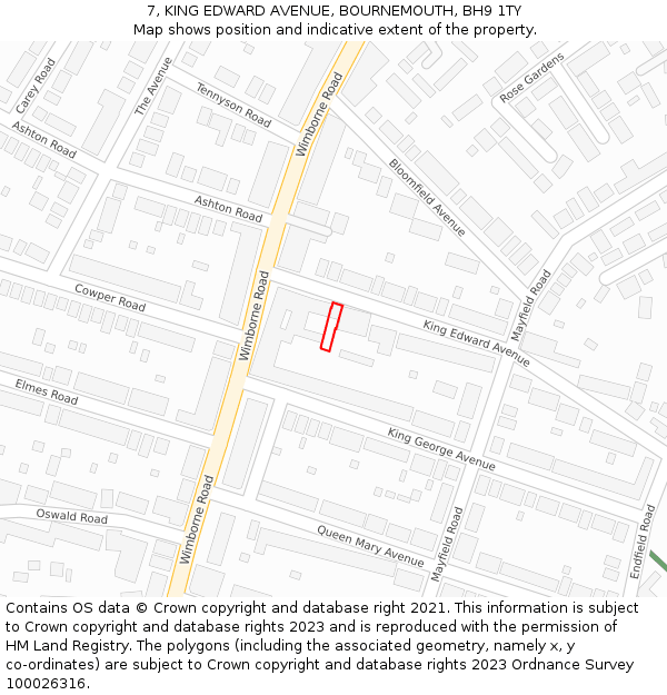 7, KING EDWARD AVENUE, BOURNEMOUTH, BH9 1TY: Location map and indicative extent of plot