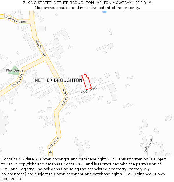 7, KING STREET, NETHER BROUGHTON, MELTON MOWBRAY, LE14 3HA: Location map and indicative extent of plot