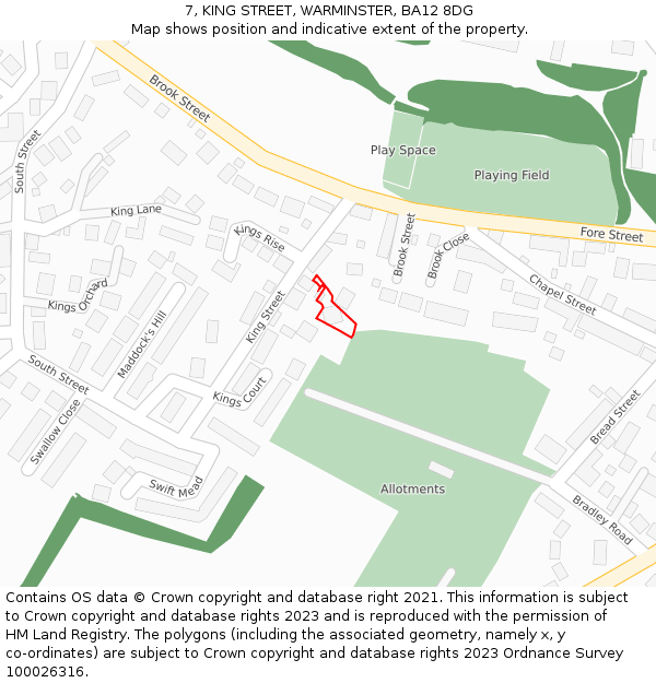 7, KING STREET, WARMINSTER, BA12 8DG: Location map and indicative extent of plot