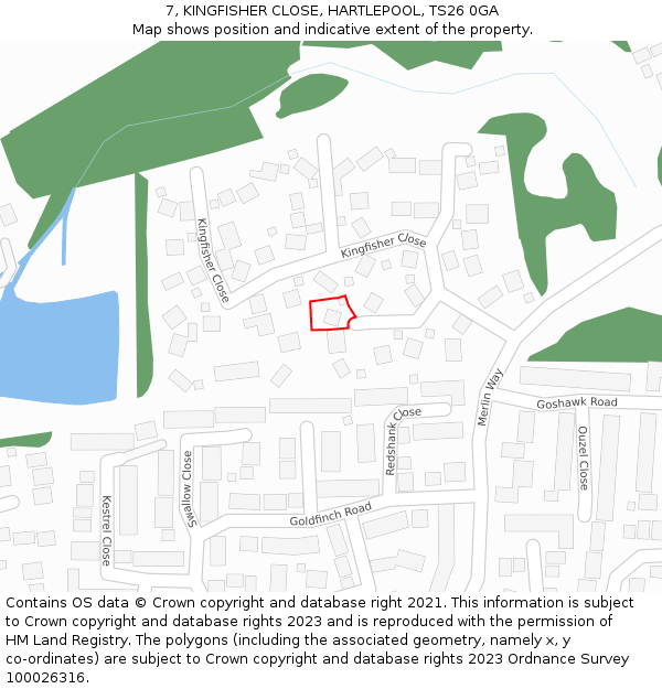 7, KINGFISHER CLOSE, HARTLEPOOL, TS26 0GA: Location map and indicative extent of plot