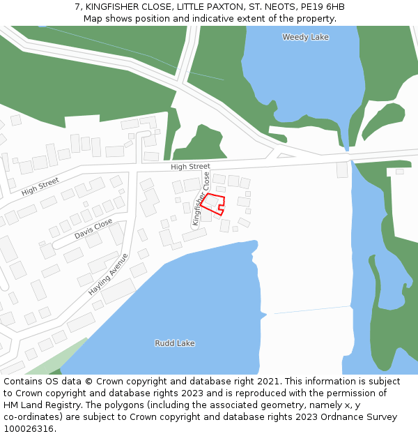 7, KINGFISHER CLOSE, LITTLE PAXTON, ST. NEOTS, PE19 6HB: Location map and indicative extent of plot