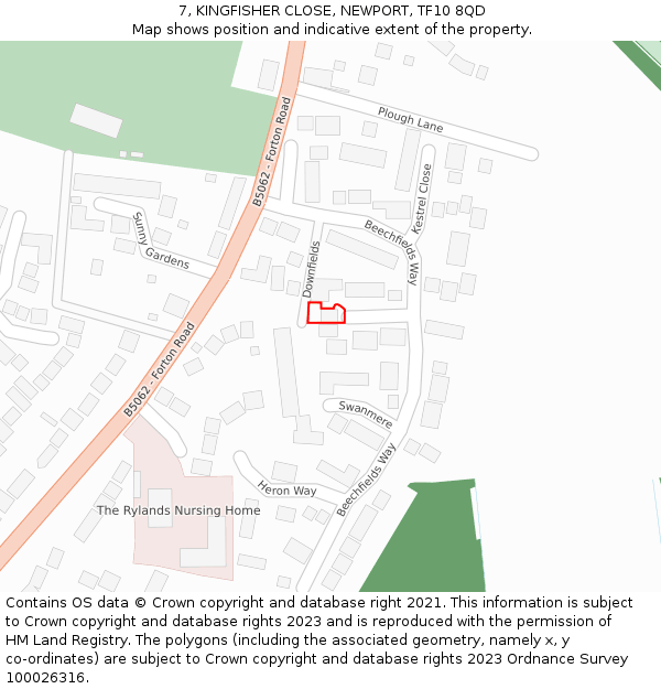 7, KINGFISHER CLOSE, NEWPORT, TF10 8QD: Location map and indicative extent of plot