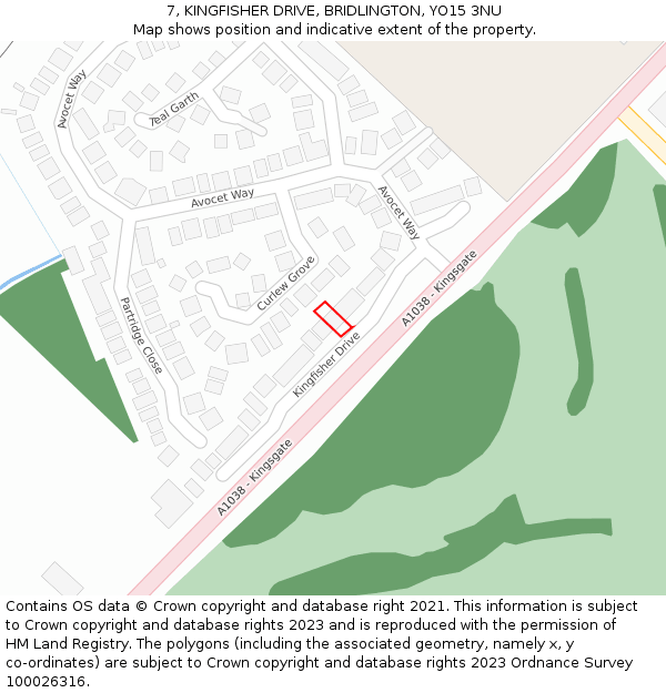 7, KINGFISHER DRIVE, BRIDLINGTON, YO15 3NU: Location map and indicative extent of plot