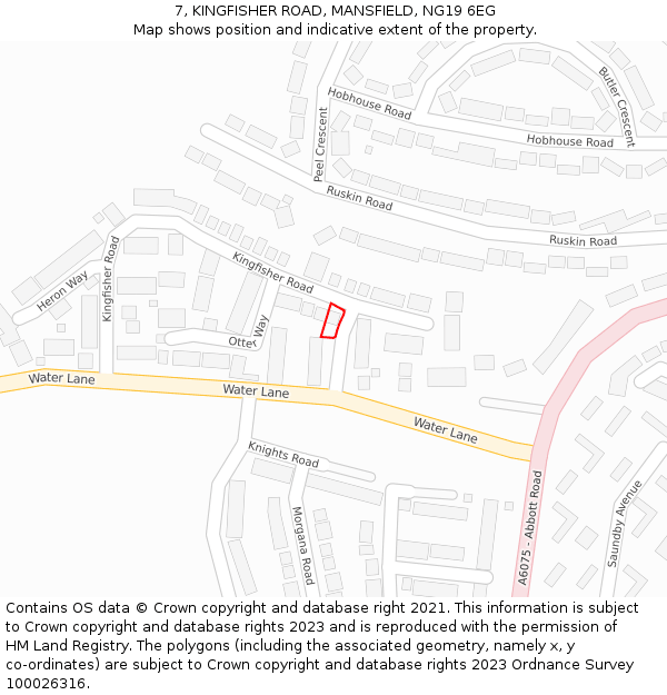 7, KINGFISHER ROAD, MANSFIELD, NG19 6EG: Location map and indicative extent of plot