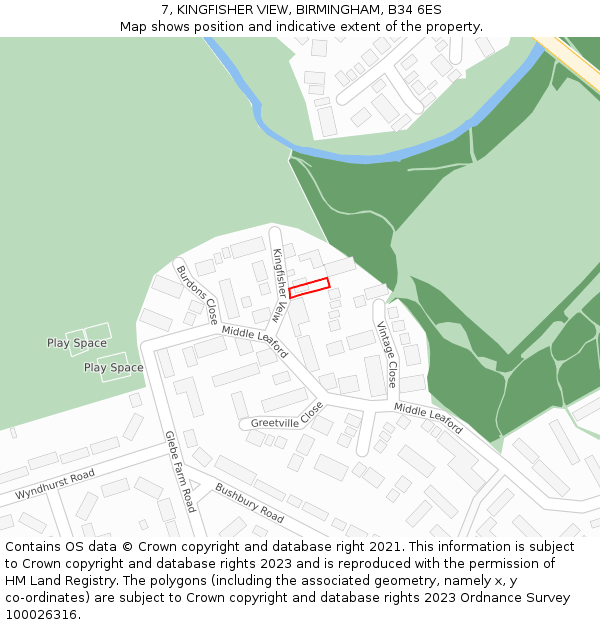 7, KINGFISHER VIEW, BIRMINGHAM, B34 6ES: Location map and indicative extent of plot