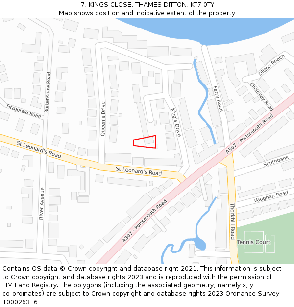 7, KINGS CLOSE, THAMES DITTON, KT7 0TY: Location map and indicative extent of plot