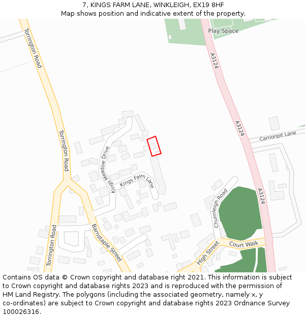 7, KINGS FARM LANE, WINKLEIGH, EX19 8HF: Location map and indicative extent of plot