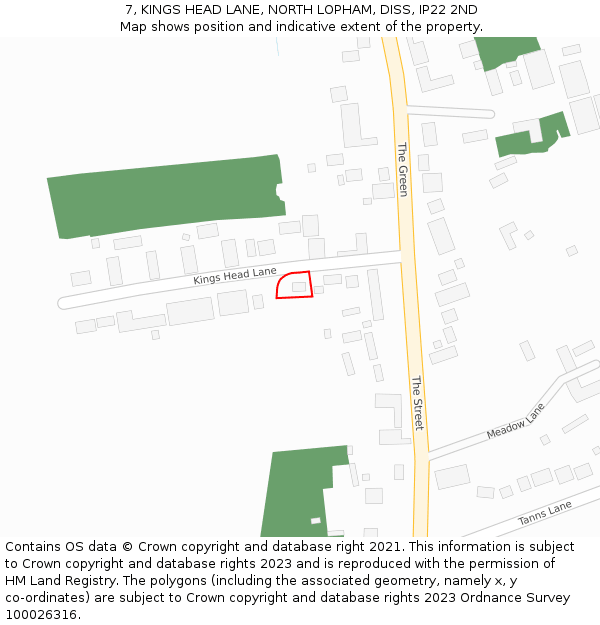 7, KINGS HEAD LANE, NORTH LOPHAM, DISS, IP22 2ND: Location map and indicative extent of plot