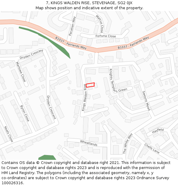 7, KINGS WALDEN RISE, STEVENAGE, SG2 0JX: Location map and indicative extent of plot