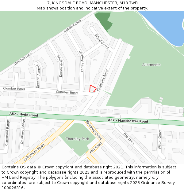 7, KINGSDALE ROAD, MANCHESTER, M18 7WB: Location map and indicative extent of plot