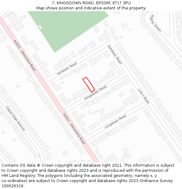 7, KINGSDOWN ROAD, EPSOM, KT17 3PU: Location map and indicative extent of plot