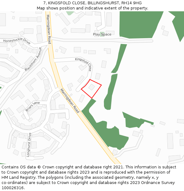 7, KINGSFOLD CLOSE, BILLINGSHURST, RH14 9HG: Location map and indicative extent of plot