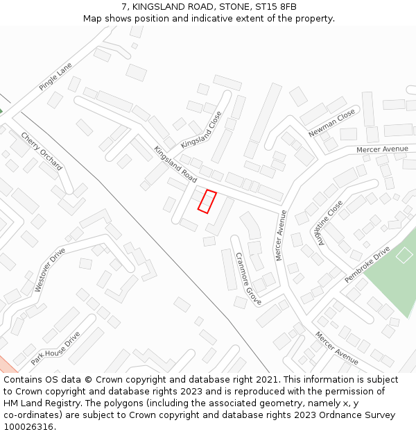 7, KINGSLAND ROAD, STONE, ST15 8FB: Location map and indicative extent of plot