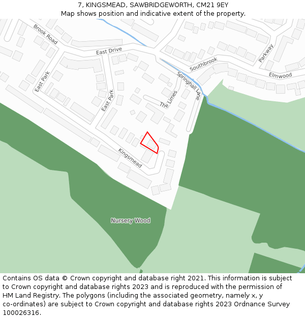 7, KINGSMEAD, SAWBRIDGEWORTH, CM21 9EY: Location map and indicative extent of plot