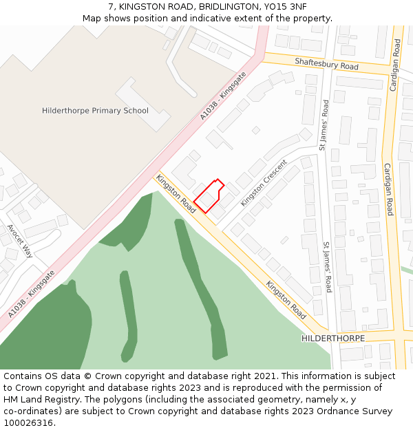 7, KINGSTON ROAD, BRIDLINGTON, YO15 3NF: Location map and indicative extent of plot