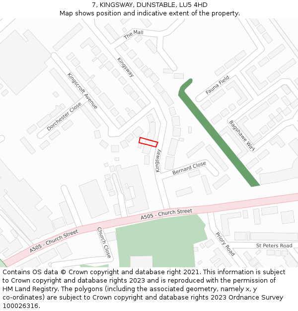 7, KINGSWAY, DUNSTABLE, LU5 4HD: Location map and indicative extent of plot