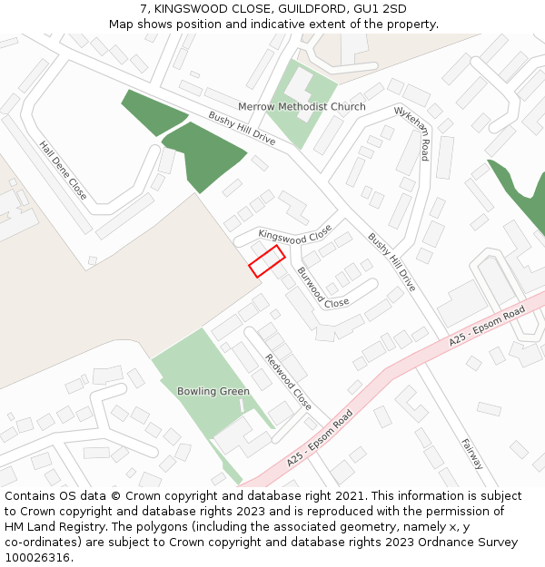 7, KINGSWOOD CLOSE, GUILDFORD, GU1 2SD: Location map and indicative extent of plot