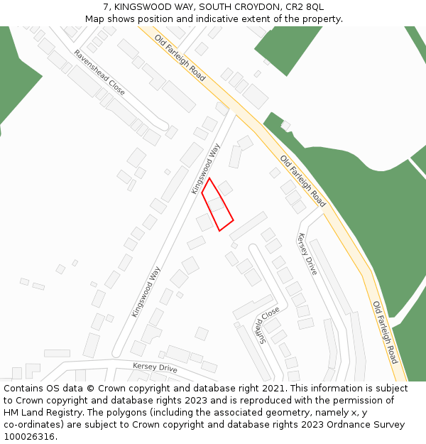 7, KINGSWOOD WAY, SOUTH CROYDON, CR2 8QL: Location map and indicative extent of plot