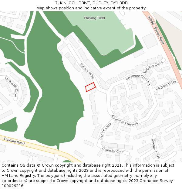 7, KINLOCH DRIVE, DUDLEY, DY1 3DB: Location map and indicative extent of plot