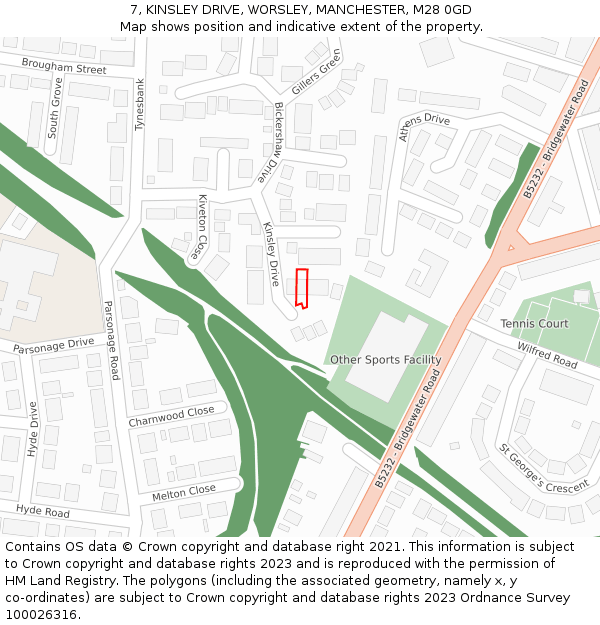 7, KINSLEY DRIVE, WORSLEY, MANCHESTER, M28 0GD: Location map and indicative extent of plot