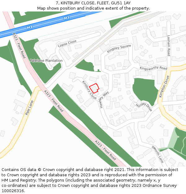 7, KINTBURY CLOSE, FLEET, GU51 1AY: Location map and indicative extent of plot