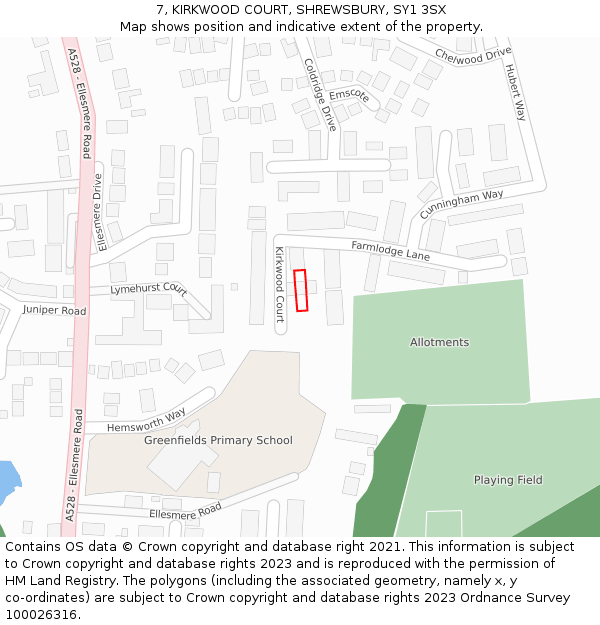 7, KIRKWOOD COURT, SHREWSBURY, SY1 3SX: Location map and indicative extent of plot