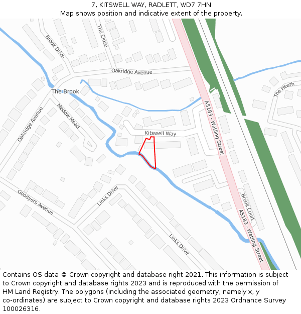 7, KITSWELL WAY, RADLETT, WD7 7HN: Location map and indicative extent of plot