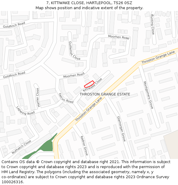 7, KITTIWAKE CLOSE, HARTLEPOOL, TS26 0SZ: Location map and indicative extent of plot