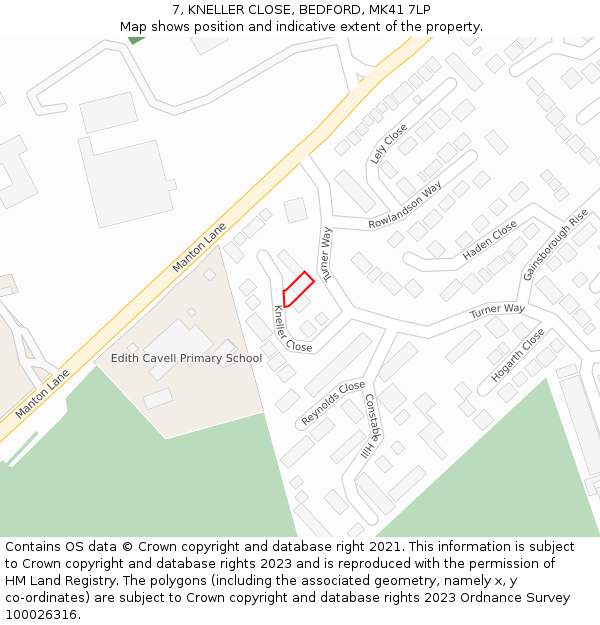 7, KNELLER CLOSE, BEDFORD, MK41 7LP: Location map and indicative extent of plot