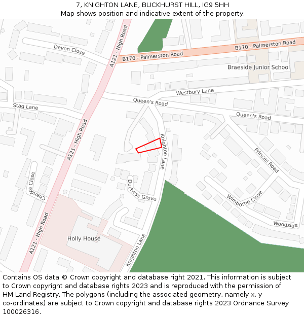 7, KNIGHTON LANE, BUCKHURST HILL, IG9 5HH: Location map and indicative extent of plot