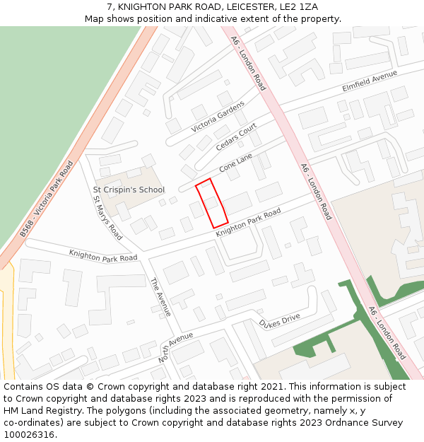 7, KNIGHTON PARK ROAD, LEICESTER, LE2 1ZA: Location map and indicative extent of plot