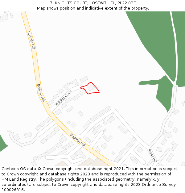 7, KNIGHTS COURT, LOSTWITHIEL, PL22 0BE: Location map and indicative extent of plot