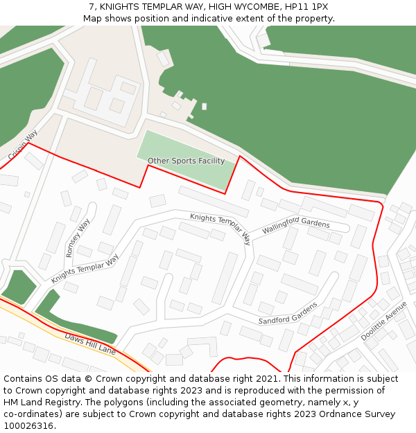 7, KNIGHTS TEMPLAR WAY, HIGH WYCOMBE, HP11 1PX: Location map and indicative extent of plot