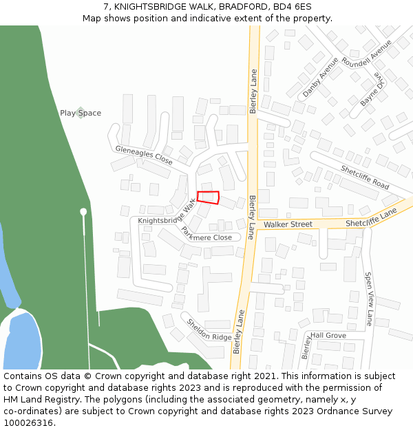 7, KNIGHTSBRIDGE WALK, BRADFORD, BD4 6ES: Location map and indicative extent of plot