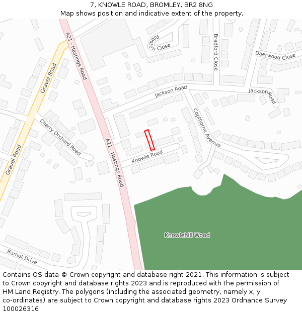 7, KNOWLE ROAD, BROMLEY, BR2 8NG: Location map and indicative extent of plot