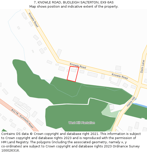 7, KNOWLE ROAD, BUDLEIGH SALTERTON, EX9 6AS: Location map and indicative extent of plot