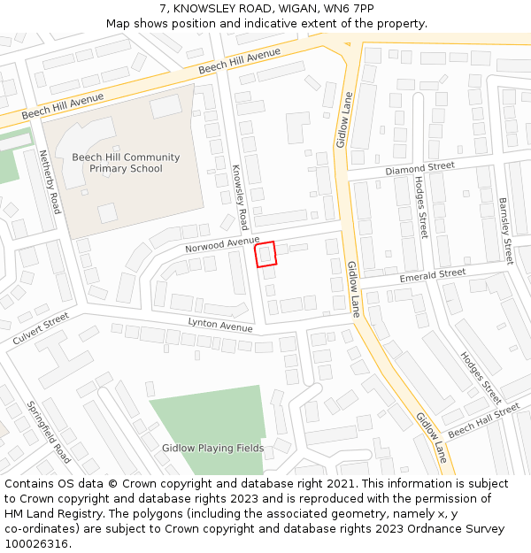7, KNOWSLEY ROAD, WIGAN, WN6 7PP: Location map and indicative extent of plot