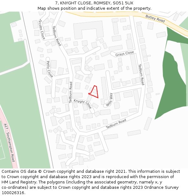 7, KNYGHT CLOSE, ROMSEY, SO51 5UX: Location map and indicative extent of plot