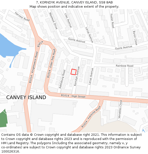 7, KORNDYK AVENUE, CANVEY ISLAND, SS8 8AB: Location map and indicative extent of plot