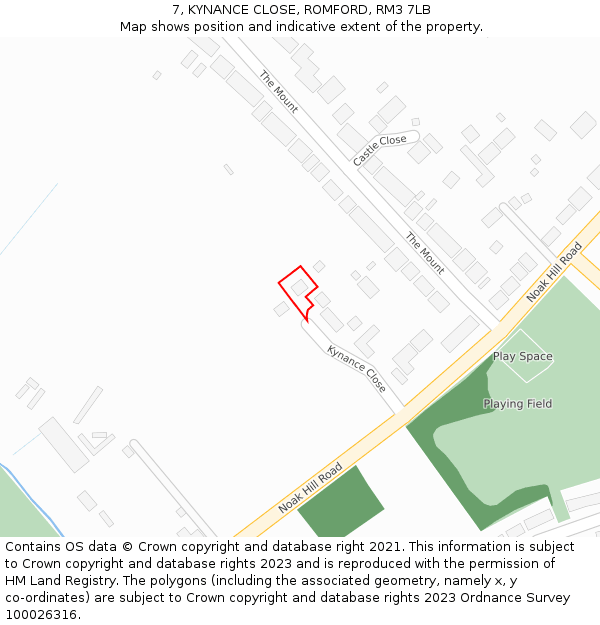 7, KYNANCE CLOSE, ROMFORD, RM3 7LB: Location map and indicative extent of plot