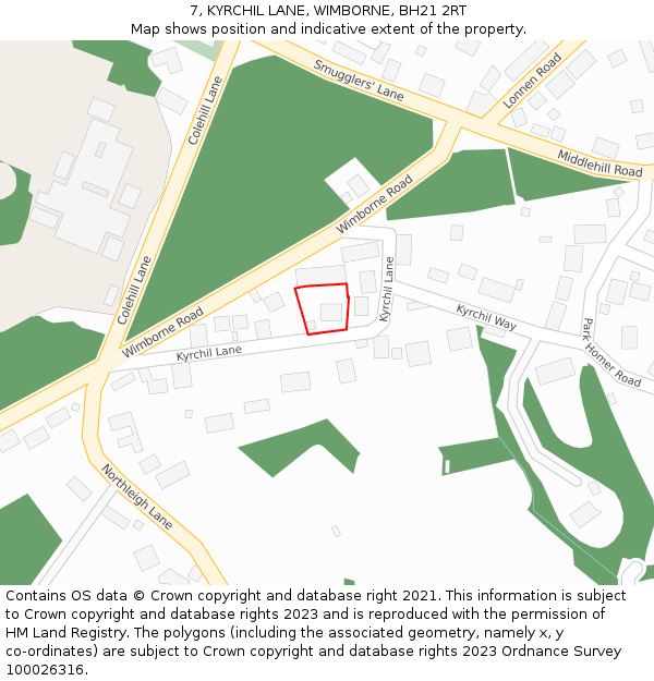 7, KYRCHIL LANE, WIMBORNE, BH21 2RT: Location map and indicative extent of plot