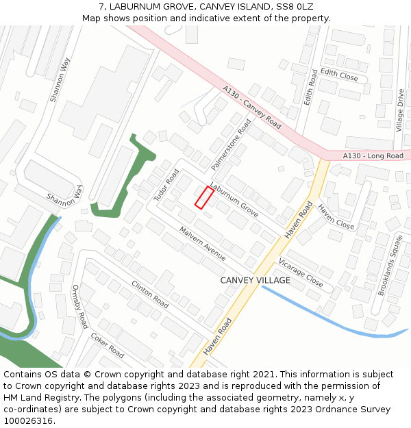 7, LABURNUM GROVE, CANVEY ISLAND, SS8 0LZ: Location map and indicative extent of plot